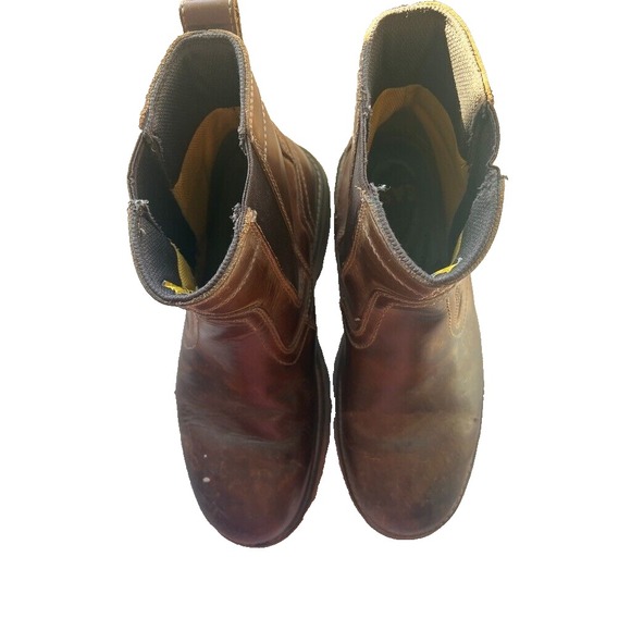 Caterpillar Pelton Leather Brown Safety‎ Boots Men\'s 12 CAT Work Gusset Pull On main image 8